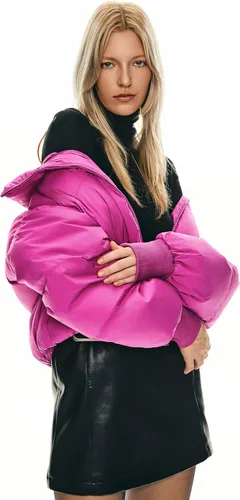 Vista 3 de Orolay - Chaqueta corta de invierno de gran tamaño para mujer, abrigo acolchado con cremallera corta