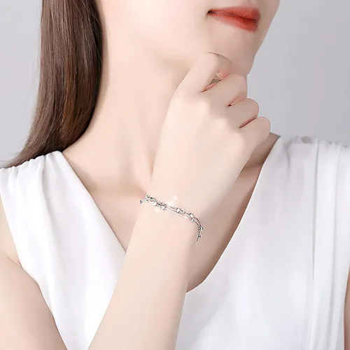 Vista 4 de Juego de joyas de plata para mujer, juego de aretes de plata y oro, pulsera de estrella de doble capa, pulsera de aleación, pulsera de muñeca