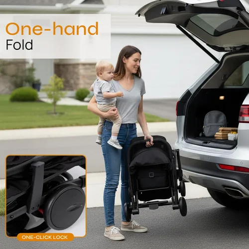 Vista 2 de Jovial Cochecito de viaje ligero para bebé con fácil plegado de una mano, cochecito portátil compacto para uso diario y viajes familiares