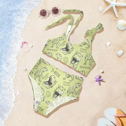 Vista 5 de CaTaKu Traje de baño de dos piezas para niñas, lindo conjunto de bikini tankini hawaiano para playa, traje de baño deportivo para niñas, talla 3-12T