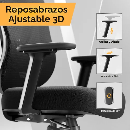 Vista 7 de HOLLUDLE Silla de oficina ergonómica de malla, soporte lumbar ajustable 3D y reposabrazos 3D, respaldo en forma de V, silla de escritorio ajustable