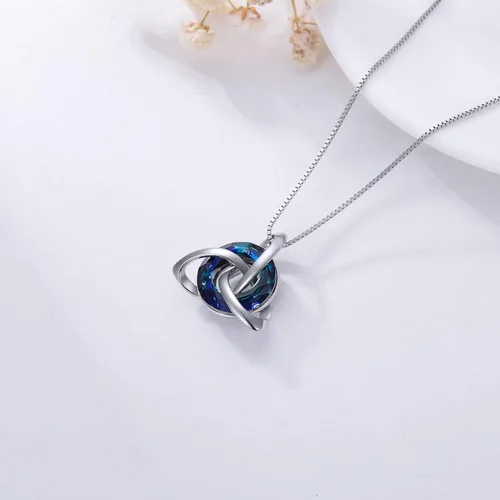 Vista 8 de TOUPOP Regalos irlandeses para mujer, collar de nudo celta de plata de ley con nudo de cristal de la Trinidad para niñas, para cumpleaños, fiestas