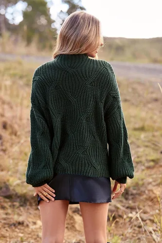 Vista 3 de PRETTYGARDEN Suéteres de otoño de gran tamaño para mujer, estilo casual, cuello redondo, manga larga, tejido trenzado grueso, blusa