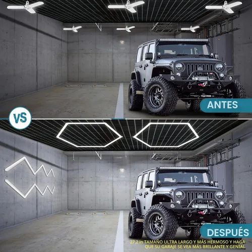 Vista 8 de LZHOME - Luz LED hexagonal para garaje - Luz para detallado automotriz de 12 700 lm, luces de techo y pared para decoración modular, ideal