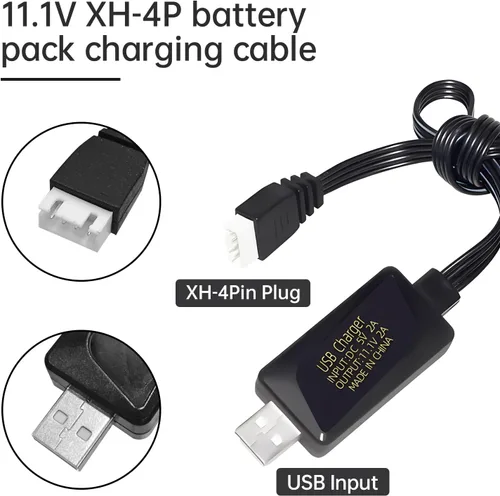 Vista 2 de Cargador USB de 2 piezas 3S 11.1V 2A para coches de control remoto, barcos, drones, pistolas de aire y juguetes a control remoto, cable de carga USB