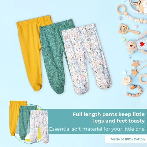 Vista 5 de Spasilk Paquete de 3 pantalones de algodón de poner con pies para bebés niños Selva verde
