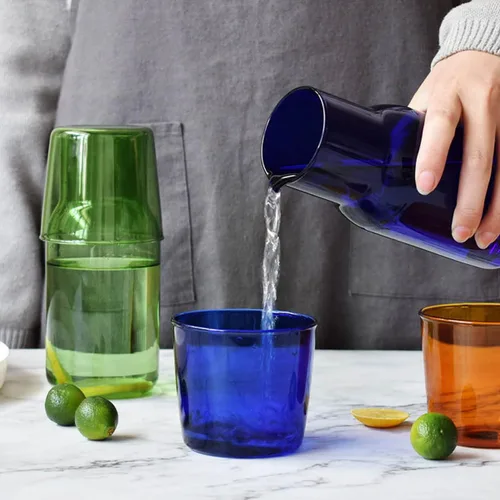 Vista 3 de Juego de jarras de agua de vidrio para mesita de noche con taza, jarra de vidrio con tapa para enjuague bucal para dormitorio, baño, jugo, vino