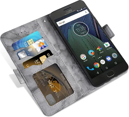 Vista 4 de Asuwish Funda compatible con Moto G5 Plus y protector de pantalla de vidrio templado, con ranura para tarjetero, soporte para tarjetas, función
