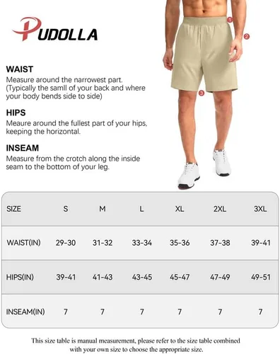 Vista 7 de Pudolla Men's Runing Athletic Shorts 7 Inch Lightweight Workout Shorts for Men Summer Gym Casual with Zipper Pocket