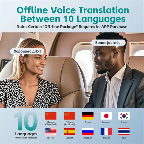 Vista 4 de Funnywhale Traductor de idiomas Auriculares Traducción bidireccional en tiempo real en 134 idiomas, Auriculares de traductor Traducción