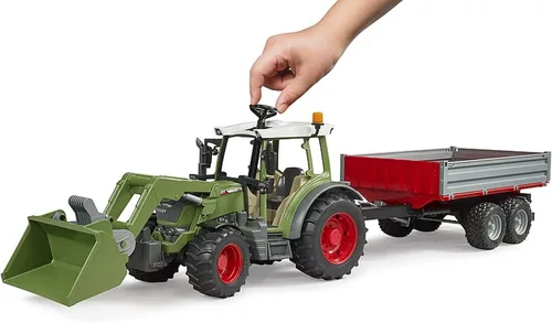 Vista 5 de Bruder 02182 Fendt Vario 211 con cargador frontal y remolque basculante, para niños Escala 1:16, peso frontal extraíble, fabricado en Alemania, a