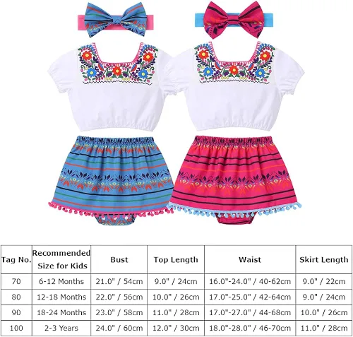 Vista 7 de IBTOM CASTLE Traje de fiesta tradicional mexicana para niña con falda bordada para pañales, ropa para sesión de fotos
