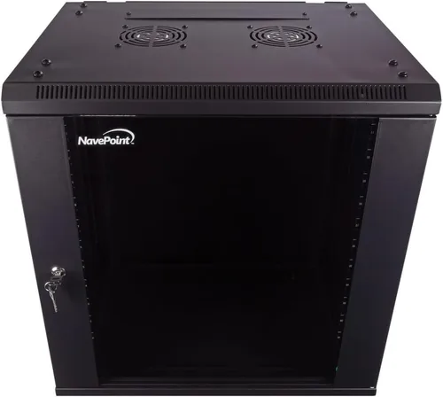 Vista 13 de NavePoint 6U gabinete de servidor para montaje en pared con estantes y puerta de vidrio con llave, incluye 2 ventiladores, paneles laterales