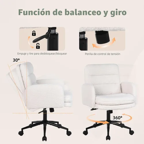 Vista 5 de Youhauchair Silla de escritorio tapizada giratoria para oficina en casa, altura ajustable, respaldo medio, silla moderna de cachemira sintética