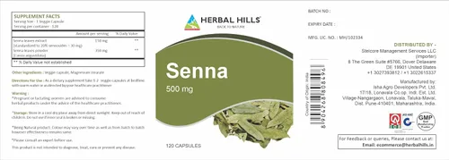 Vista 4 de Herbal Hills Senna Cápsulas (alexandrina Senna) 120 cápsulas (500 mg) Laxante natural, suavizante de heces, alivio del estreñimiento