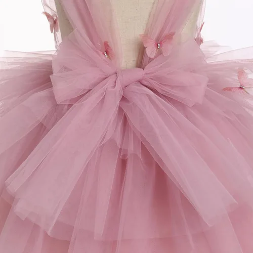 Vista 4 de IMEKIS Toddler Girls Butterfly Birthday Dress Rainbow Tulle Formal Wedding Party Ruffle Tutu Dresses Photo Shoot