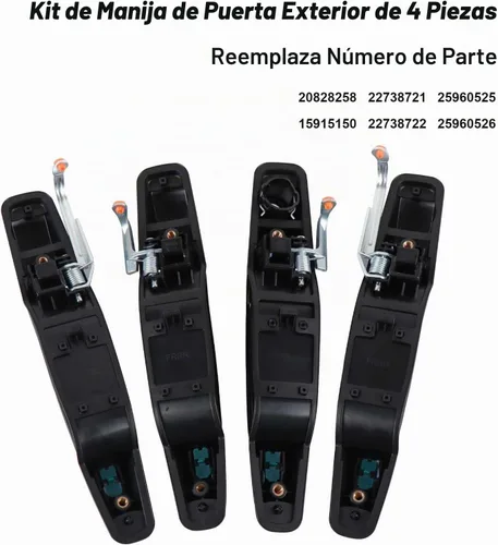 Vista 5 de Manija de Puerta Exterior Negra 4 Piezas Delantera Trasera Conductor y Pasajero Compatible con Cadillac Escalade 2007-2014 Chevy Avalanche Silverado