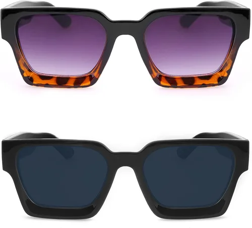 Vista 6 de Haqptul Gafas de sol gruesas con marco cuadrado para hombres y mujeres, color negro, grandes y gruesos, rectangulares, sombras oscuras, gafas