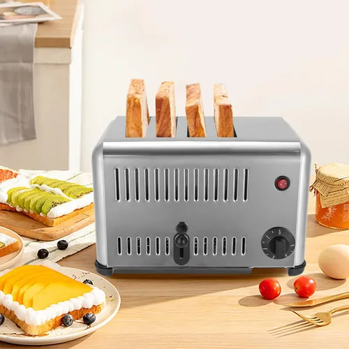Vista 2 de Máquina de hornear pan desplegable de 4 rebanadas, tostadora de pan comercial de 110 V 1650 W con función de temporizador, máquina tostadora