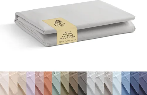 Vista 64 de Sábanas de 100% algodón percal, tamaño individual, 1 sábana encimera, ropa de cama fresca, resistente y transpirable, celeste