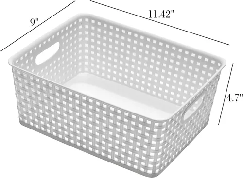 Vista 3 de Eslite Cestas de almacenamiento de plástico, 11.4 x 8.9 x 4.7 pulgadas, paquete de 4 (blanco)