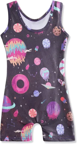 Vista 109 de HOZIY Leotardos de gimnasia para niñas, trajes de ciclismo con patrón adorable brillante