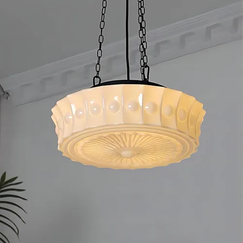 Vista 10 de Lámpara colgante de vidrio lechoso, 35.56 cm Candelabro moderno de mediados de siglo estilo escuela colgante, lámpara vintage para dormitorio