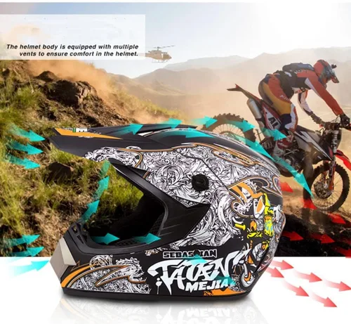 Vista 4 de Casco Bluetooth de cara completa para motocross, motocross, ATV, motocicleta, casco Bluetooth para hombres y mujeres, aprobado por el DOT, de cuatro