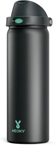 Vista 16 de Botella de agua de 24 onzas para el día de San Valentín: Botella de agua de acero inoxidable Meoky con popote y tapa de boquilla, a prueba de fugas