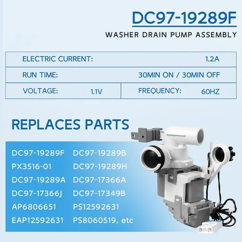Vista 2 de DC97-19289F Conjunto de bomba de drenaje de lavadora compatible con lavado Samsung