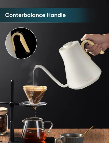 Vista 4 de INTASTING - Hervidor eléctrico de cuello de cisne, control de temperatura preciso ±1℉, interior de acero inoxidable, calentamiento rápido para café