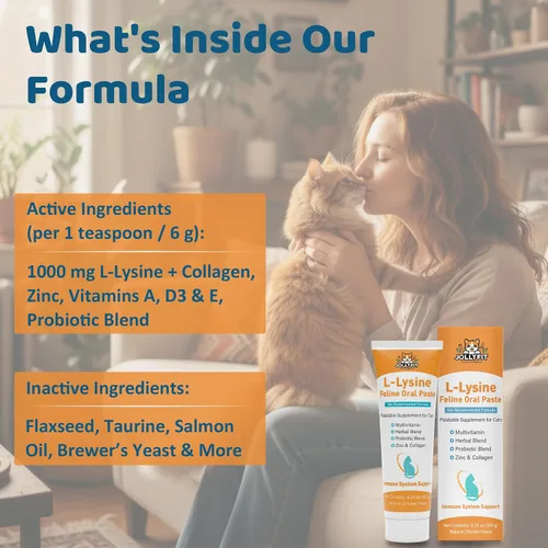 Vista 6 de L-Lisina para Gatos Pasta Oral – Apoyo Inmune y Respiratorio para Felinos – con Colágeno, Zinc, Multivitaminas y Probióticos – Sabor Natural