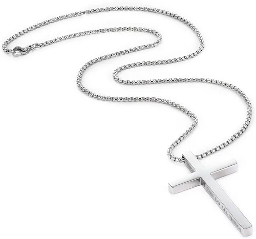 Vista 2 de Collar de cruz para hombre, cadena colgante de acero inoxidable, joyería de cadena, relleno de calcetín de Navidad, bautismo cristiano, regalos