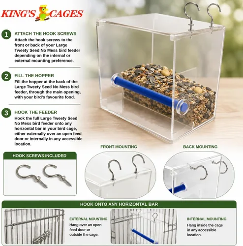 Vista 7 de Bonka Bird Toys Tweeky - Comedero grande de semillas para pájaros, 7.87 pulgadas de alto x 7.75 pulgadas de ancho x 7.87 pulgadas de profundidad