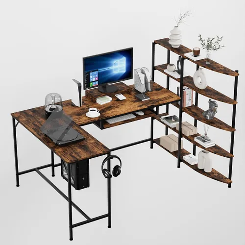 Vista 3 de SUNLEI Escritorio de oficina en casa, estación de trabajo para juegos y escritura de 63 pulgadas con 5 neumáticos, montaje simple, marco de acero