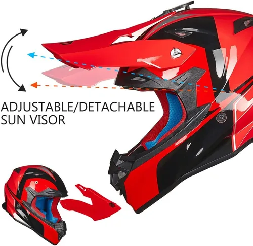 Vista 2 de ILM - Cascos de motocross para niños y jóvenes, para bicicleta todoterreno, ATV, con forro supersuave, soporte para cámara, para hombres y mujeres