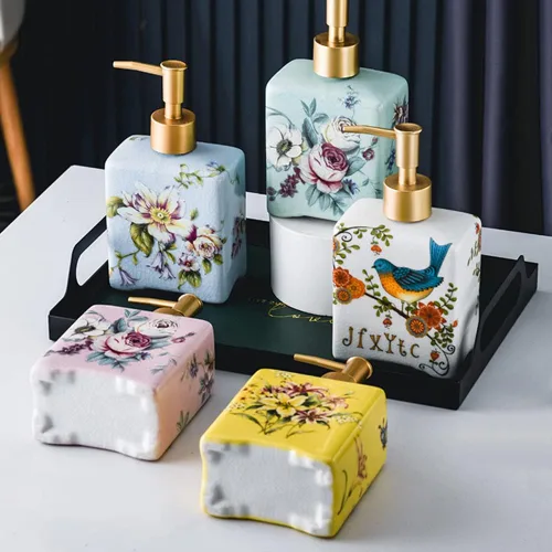 Vista 4 de WAYUTO Dispensador de jabón vintage de 12 onzas con grietas de hielo, dispensador de jabón líquido de cerámica para encimera de cocina, baño