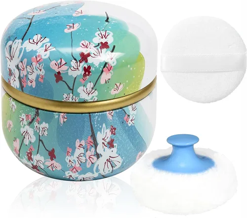 Vista 9 de Estuche de Polvo Corporal WEMEGA con Aplicador de Polvo, Contenedor de Polvo, Caja de Té para Polvo Corporal y Facial para Bebés y Mujeres, Estuche