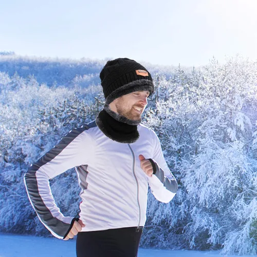 Vista 7 de Conjunto de gorro de invierno con forro polar y bufanda para hombres y mujeres, 3