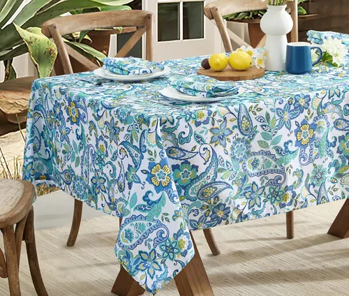 Vista 11 de Newbridge Juego de 8 servilletas de tela, diseño de cachemira azul mediterráneo, resistentes al agua y a las manchas para interiores y exteriores