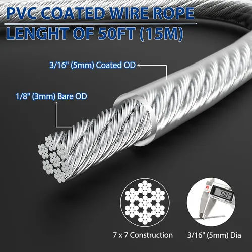 Vista 2 de Cable de 3/16", cable de acero recubierto de PVC de 50 pies
