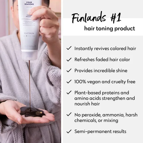Vista 6 de FOUR REASONS Champú de depósito de color para cabello teñido – rubio platinado/gris, tóner de cabello gris sin sulfato, 8.45 onzas líquidas
