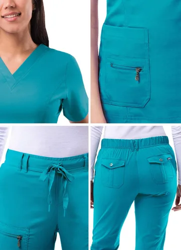 Vista 5 de Adar Pro Breakthrough Plus - Conjunto de uniforme médico para mujer, camiseta con cuello en V mejorado y pantalones con múltiples bolsillos