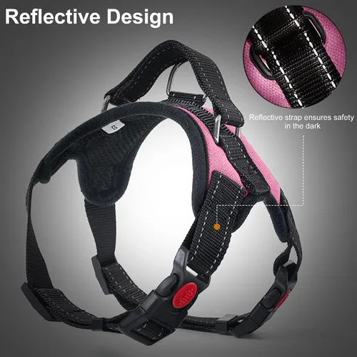 Vista 4 de Arnés ajustable reflectante sin tirones con asa para perro, chaleco Oxford duradero sin estrangulamiento, arnés fácil de poner para perros pequeños