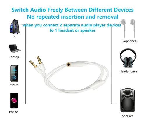 Vista 3 de Divisor Y de Audio para Auriculares de 0.1 in 1Hembra a 2Macho TRS Cable 19.68 in