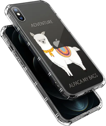 Vista 6 de Funda compatible con iPhone X/Xs, TPU suave, transparente, a prueba de golpes, funda protectora transparente para iPhone X/XS, alpaca