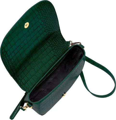Vista 3 de Cavalli Class TORINO Bolso bandolera mediano de cocodrilo verde para mujer, Verde