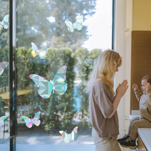 Vista 5 de GORGECRAFT Adhesivos de vidrio con diseño de mariposa para ventana, adhesivos 3D para atrapasoles no adhesivos, película de vinilo anticolisión