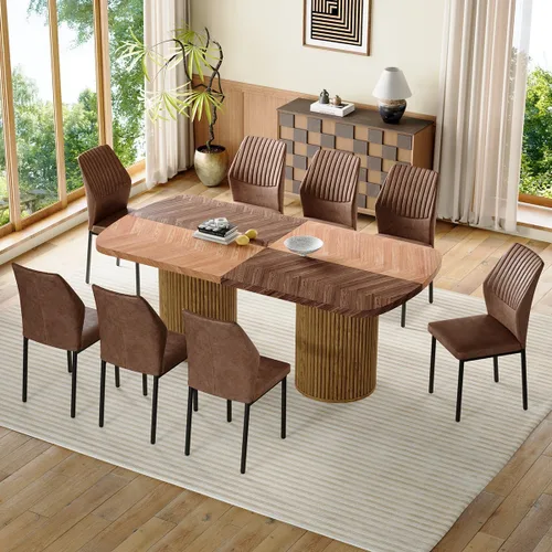 Vista 25 de Mesa de comedor extra larga de 78.7 pulgadas para 6-10 personas, mesa de cocina moderna con bases estriadas, mesa de comedor rectangular de granja
