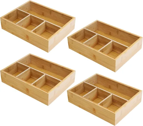 Vista 7 de Paquete de 2 organizadores de bambú para cajón, almacenamiento de bolsas de té de madera con 4 compartimentos, cajas de té para estante, estación